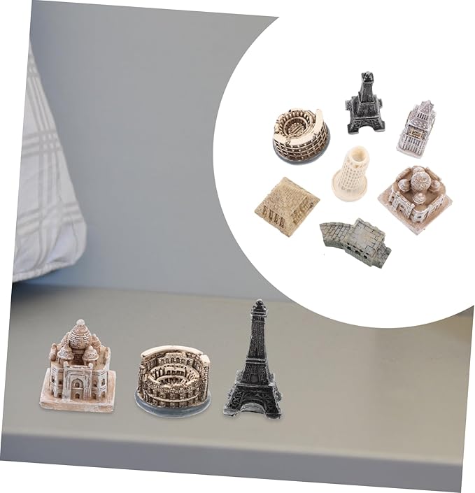 7pcs Decorative Architectural Model Miniature World-Famous Structures for Home Office and Cafe Decor Resin Building Models Including Eiffel Tower and More