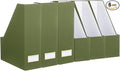 Gueevin Set of 6 Magazine File Holders, Sturdy Cardboard Desk Magazine Organizer with Gold Label Slots, Foldable File Folder Rack for Home Office Classroom Library(Green)