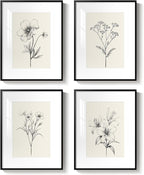 Framed Black and White Floral Wall Art Set, Vintage Minimalist Botanical Prints Artwork for Walls, Neutral Flower Pictures for Modern Farmhouse Bedroom Living Room Bathroom Wall Decor, 12x16 Inch