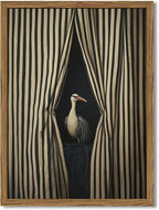 Framed Moody Crane Wall Art, Eclectic Vintage Bird Pictures Wall Decor Paintings, Surreal Humorous Animal with Black and White Striped Canvas Prints for Living Room Bedroom Bathroom Dorm 12x16 inch