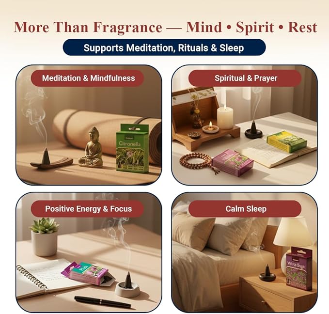 Tulasi Classic Incense Cones with Natural Oils Scents, Set of 12 Fragrances (180 Cones) Calming Home Aromatherapy, Meditation, Relaxing, Mixed Scents with Natural Oils