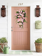21.65In Spring Teardrop Swag, Artificial Floral Swag with Green Leaves, Easter Teardrop Wreath Front Door Swag, Decorative Teardrop Garland for Front Door Porch Wall (A)