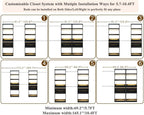 Closet System Set of 2, 5.7-10.4FT Closet Organizer System with 6 Wood Drawers & 2 LED Glasstop, Wood Walk-in Closet with 10 Hanging Rods & 2 Trouser Rack, Built-in Garment Rack with Shelves, Black