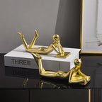 Gold Reading Statue Style A, Abstract Reader Figurine, Resin Book Decor for Bookshelf, Coffee Table, Desk Shelf Decor, Gift for Book Lovers