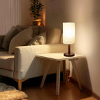 LALISU Small Table Lamp Nightstand Lamp Linen Lampshade Bedroom Wood Base Small Bedside Lamp for Night Stands, Desk Lamps for Reading Living Room, Office (LED Bulb Included) (Walnut Wood Cordless(2))