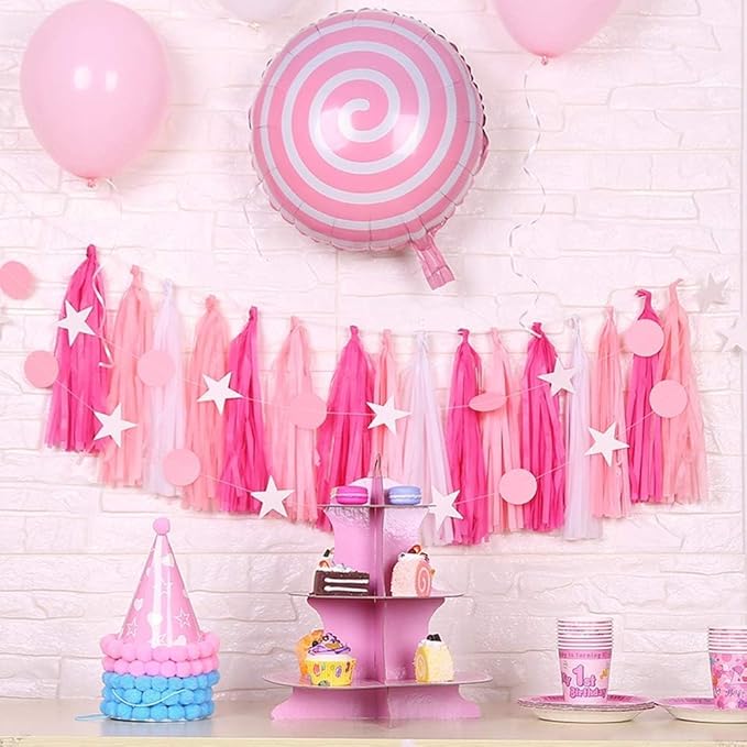 Hot Pink Party Decorations,15 Pcs Pink Paper Tissue Tassel Garland Banner for Baby Shower Wedding Valentine's Day Engagement Birthday Party Decorations
