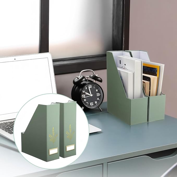 AmazingSpark 5 Pack Magazine File Holder Office Desk Storage Holder Set Vertical Desk Cardboard Organizer for Office Home Classroom Organize Your File Magazines Paperwork Books or Binders(Sage Green)