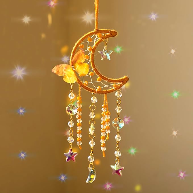 Artilady Dream Catcher for Girls - Butterfly Small Moon Dream Catchers with Crystals Cute Room Decor for Teen Girls Boys Boho Bedroom Wall Home Decorations Birthday Christmas Women Kids Gifts