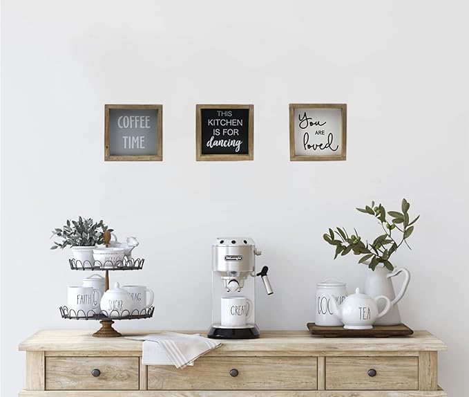 Joy Choice 8x8inch Kitchen Signs Wall Decor Farmhouse, This Kitchen Is For Dancing Wooden Signs Personalized, Home Table Sign With Solid Wood Frame.
