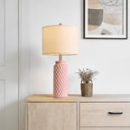 USumkky 24" Modern Ceramic Pink Bedside Lamp Set of 2 Table Lamp for Bedroom Decor Farmhouse Table Lamp for Living Room Office Dorm