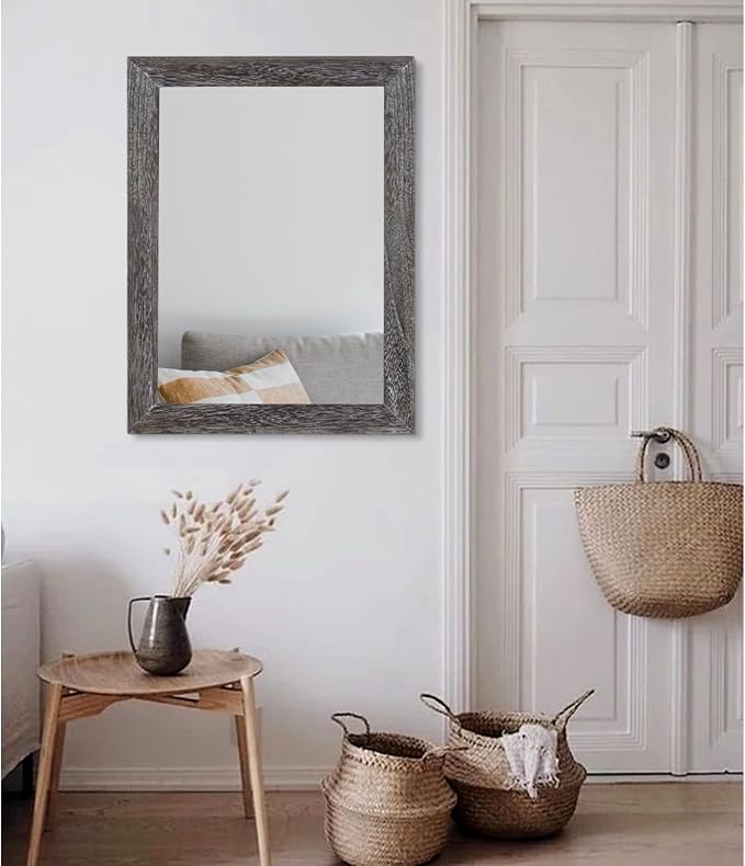 AAZZKANG Wall Mirror with Rectangle Wood Frame Large 26"x18" Rustic Decorative Hanging Mirrors for Bedroom Bathroom Living Room Home Office