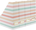 BLU MONACO | Cardboard Magazine File Holder Set of 4 | Vertical Magazine File Holder with Gold Label Slots | Standing File Holder and Cardboard Bins for Shelves Desk Classroom