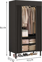 Portable Closet,Garment Rack,Heavy Duty Clothes Rack with Cover,Wardrobe Closet with 1 Hanging Rods, 2 Storage Shelves,27.5" L x 17.7" W x 67.7" H,Black