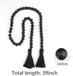 RAMIRABI Wood Beads Garland with Tassels Farmhouse Rustic Prayer Boho Beads for Boho Home Decor, Wall Hanging Decoration (Black)