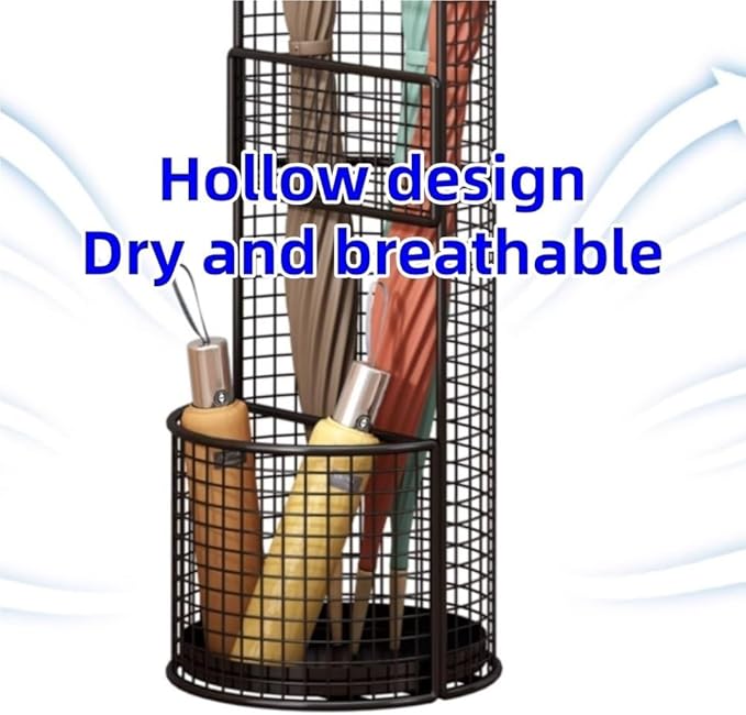 Umbrella Stand, Metal Umbrella Storage Rack, Umbrella Bucket with Drain Tray, Hollow Drain Rack for Entrance, Balcony, Shopping Mall(Black)