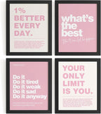 DSHFG Motivational Inspirational Office Wall Art Decor Prints Set of 4, Black Motivational Wall Decor Trendy Retro Posters for Office Home Decor, 12x16 Unframed (Pink)