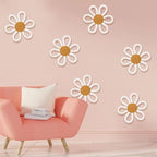 Zeyune 6 Pcs Boho Nursery Daisy Flower Wall Art Decor Woven Macrame Wall Pediments Boho Daisy Floral Nursery Art Decor for Home Bedroom Decorations(White,Yarn and Cotton Rope)