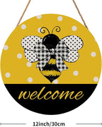 Bee Welcome Sign for Wreath Spring Summer Wooden Hanging Sign for Front Door Farmhouse Bumble Bee Decor Summer Door Hanger for Home Bedroom Living Room Indoor Outdoor Decorations 12"x12"
