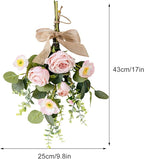Artificial Teardrop Wreath, 17inch Decorative Swag with Flower and Eucalyptus Leaves, Hanging Simulation Flowers Bouquet, Spring Summer Wall Swag for Wedding Arch Wall Decor(#3)
