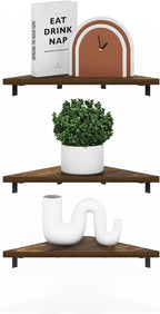 Furinno Rossi Triangle Floating Shelves for Wall, Set of 3 Geometric Corner Shelf, Wall Mounted Shelves for Bathroom, Home Office, Living Room, Amber Pine