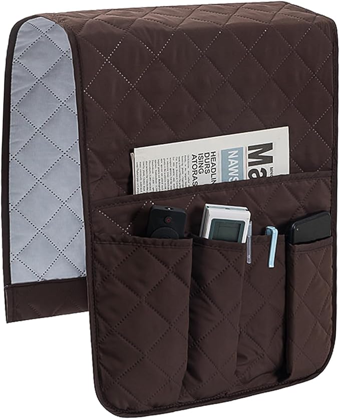 Huakaile Foldable Remote Control Holder Non-Slip Couch Sofa Chair Waterproof Armrest Organizer with 5 Pockets Armrest Organizer Couch Recliner Caddy Fits for Ipad, Phone, Magazines (Coffee)