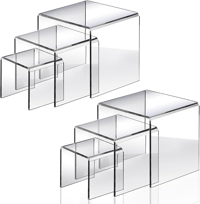 Fixwal 2 Set Acrylic Display Risers Cupcake Stands Clear Dessert Table Display Set, Display Shelf for Funko POP Figures-3"x4"x5"