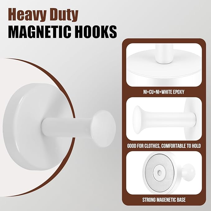 Neosmuk Magnetic Coat Hook,170lb Strong Extra Heavy Duty Magnet Hooks,Magnetic Wreath Hanger/Holder for Metal Doors,Purse,Towel,Stocking,Cruise Cabin,White,6 Pack