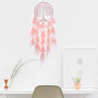 Pretty Jolly Pure Pink Tree of Life Dream Catcher Wall Decor with Healing Crystal Stone Handmade Feather Dream Catchers Decoration Wall Hanging Bedroom Living Room Wedding Party Home Decor-25.6"