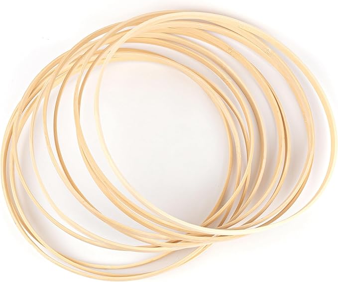 Framendino, 10 Pack 12 Inch Wooden Bamboo Hoops Wreath Rings for DIY Wedding Decor Dream Catcher Wall Hanging Crafts