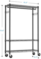 IZEUK Heavy Duty Rolling Garment Rack Wire Clothes Rack for Hanging Clothes (Black, 3 Tier with 1 Rod, 15.7" D x 45.3" W x 75.6" H)
