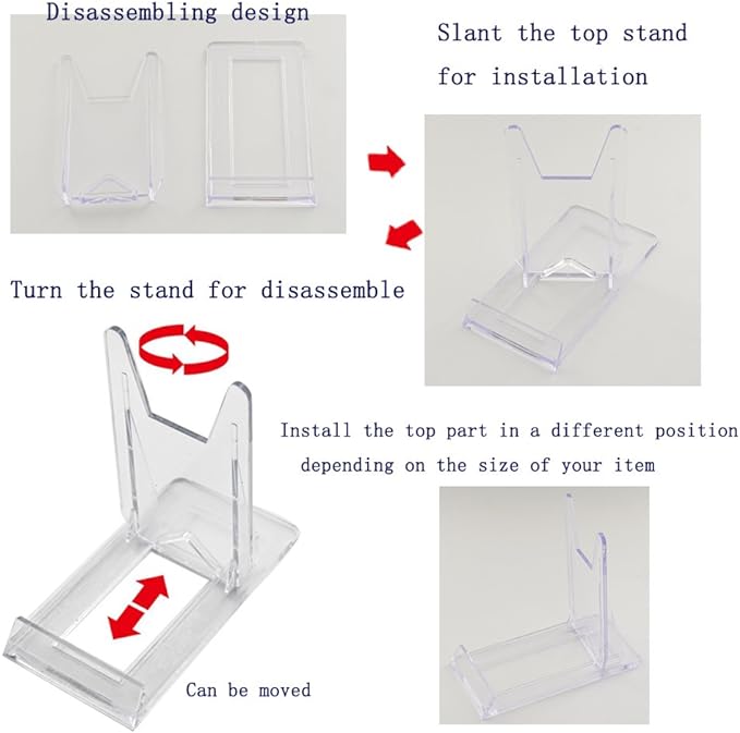Artliving Plate Stands for Display Set of 6, Two Part Adjustable Clear Plastic Display Stand Easel for 5-9 Inch Plates, Bowls, Picture Frames, Books, Comics, Photo, Small Signs and Collectibles