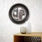 Howard Elliott Patterson Convex Round Hanging Accent Wall Mirror, Matte Black and Silver Leaf, for Bedroom Entrway or Any Room, 16 Inch