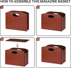 EZDeco PU Leather Magazine Holder, Magazine Rack Floor, Magazine Storage Basket & Vinyl Record Holder, File Folder Organizer for 12 inch LP Albums, Magazines, Books, Newspapers (brown)