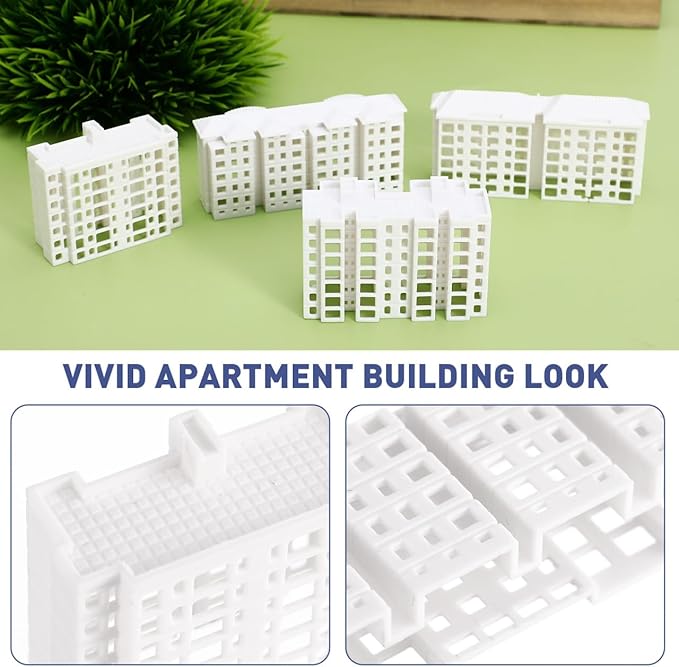 Wakauto Miniature Apartment Building Architectural Model White Plastic Dollhouse City Sand Table Models - for Home Decoration Gift for Architecture Lovers 4 Styles Included