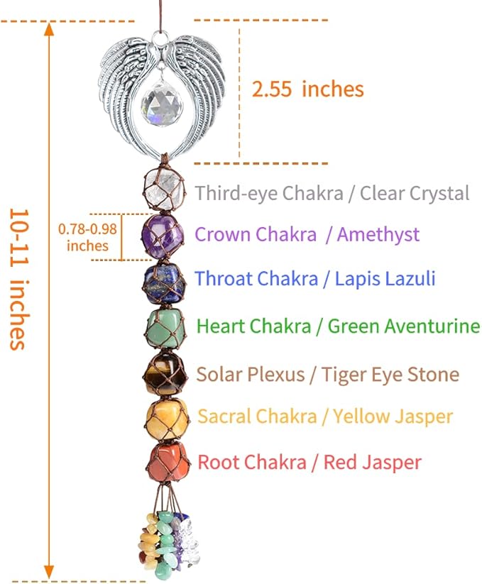 Handmade Crystal Window Car Hanging Ornaments 7 Chakra Home Decoration Feng Shui Ornament Yoga Meditation Car Decoration Tumbled Palm Stones (Angel)