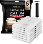 GENIE SPACE Premium Vacuum Storage Bags for Clothes, Bedding and Travel, Medium Size 27x20 Inches, Airtight, Odor-Proof and Reusable Space Saver Bags with Double Zipper Seal, 6-Pack with Hand Pump