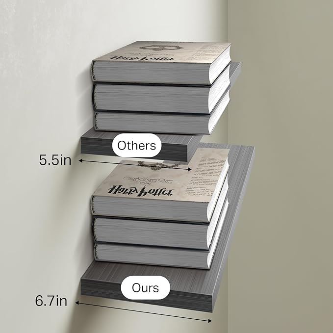 BAYKA Grey Floating Shelves for Wall, Set of 3, Wall Mounted Rustic Wood Shelves for Bathroom, Bedroom, Living Room, Kitchen, Small Hanging Shelf for Books/Storage/Room Decor, 15.7in
