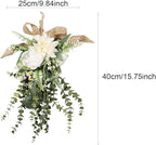 Artificial Floral Teardrop Swag Garland Hanging Flower Teardrop Wreath for Wedding, White