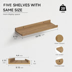 RICHER HOUSE 5 Set Floating Shelves for Wall Decor, Wall Mounted Book Shelf, Nursery Shelves Picture Ledge Shelf with Lip for Storage, Bedroom, Living Room, Bathroom - Oak