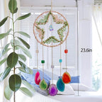 Large Dream Catcher Pink Star Dream Catchers with Healing Crystals Stones Crystal Suncatcher Prism Hanging Window Wall Room Decor Handmade Gift for Girls Boys
