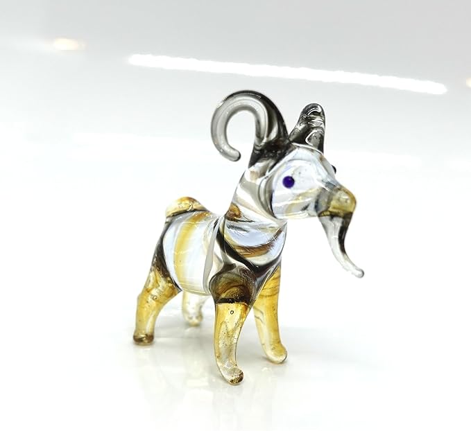 Goat Tiny Figurines Animals Hand Blown Color Glass Art Collectible Gift Home Décor (Black Amber)