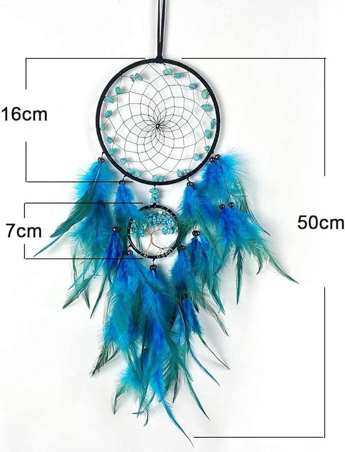 Dream Catcher, Handmade Dreamcatcher with Healing Crystal Stone, Tree of Life Dream Catchers Hanging Ornament for Home Bedroom Birthday Party, Perfect Craft Gift for Kids (Green)