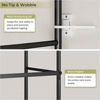 Narrow Clothes Rack with 3 Shelves, Heavy-duty Garment Rack with Wheels, Display Clothing Racks for Hanging Clothes for Small Space, Entryway, Hallway, Bedroom, Office, Living Room, Black