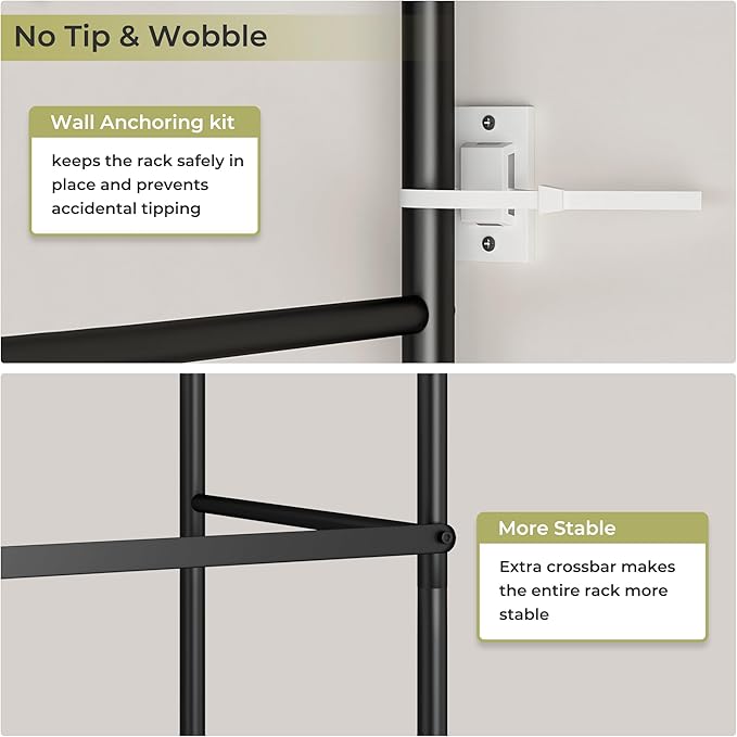 Narrow Clothes Rack with 3 Shelves, Heavy-duty Garment Rack with Wheels, Display Clothing Racks for Hanging Clothes for Small Space, Entryway, Hallway, Bedroom, Office, Living Room, Black