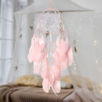 Pink Dream Catcher Wall Decor Handmade Feathers Dreamcatcher Wall Hanging Ornament Room Decor Craft Blessing Gift for Kids Boys Girls (Pink, No Light)