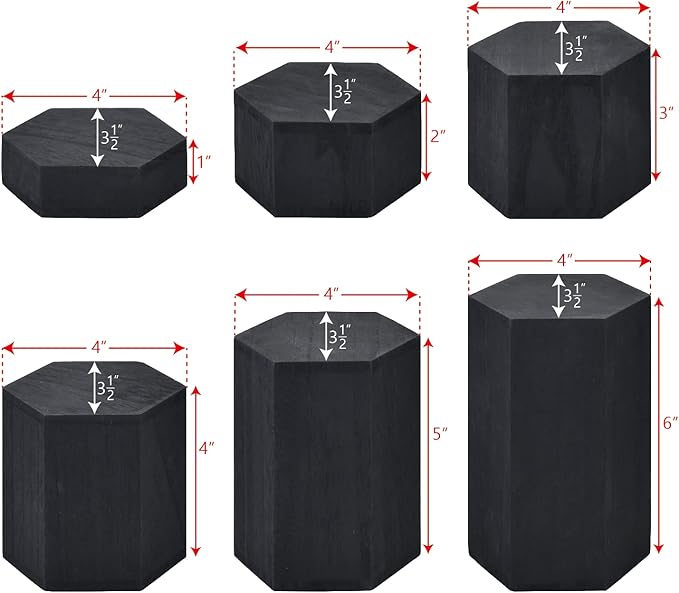 MOOCA Wooden 6 Pcs Hexagon Risers for Display Jewelry and Accessories Display Stand, Wooden Risers For Jewelry Figurine, Black Color