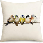 RABUSOFA 16x16 Watercolor Birds Pillows Decorative Throw Pillows Hand-Painted Oil Painting Rustic Birds Square Pillow Cases,Cute Colorful Spring Decorations for Home Couch Sofa Outdoor