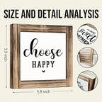 Positive Decor Signs, Happy Mindset Wood Sign, Decorative Wooden Box Signs, Farmhouse Desk Decor, Inspirational Home Office Decors, Housewarming Gift, Choose Happy Sign, 5.9×5.9 inches