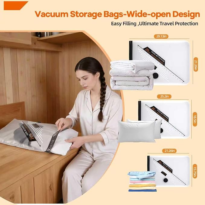 12 Pack Space Saver Bags with Rechargeable Electric Pump, Vacuum Storage Bags for Travel & Home, Compression Bags for Luggage, Clothes, Bedding & Blankets, Cabin-Size Vacuum Sealer Bags