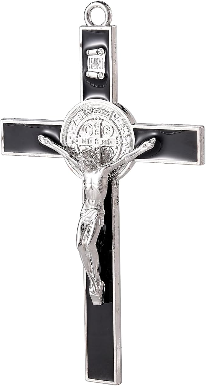 VINETEN Crucifix Wall Cross, Catholic Crosses with Black Enamel - Crucifix for Wall, Jesus Christian Wall Hanging Cross for Home Decor 4 Inch